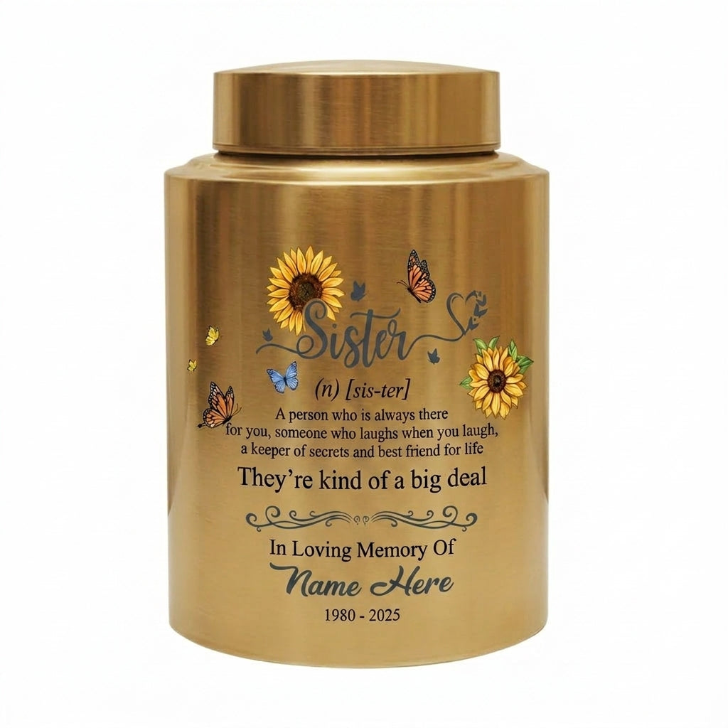 Personalized Sunflower Butterfly Sister Memorial Stainless Steel UV Print Urn for Loss of Best Friend Sister-in-Law Bereavement Tribute 2 Sizes Memorial Keepsake Urn, Memorial Gift, In Loving Memory - Image 9