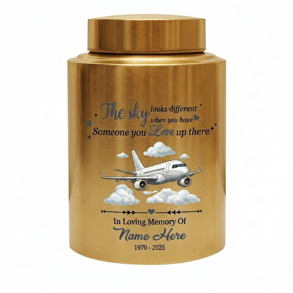 Personalized Flying Plane Pilot Cremation Urn Stainless Steel Aviation Enthusiast Adult Human Ashes UV Printed Silver Black Gold Red Small Large Memorial Keepsake Urn, Memorial Gift, In Loving Memory - Image 9
