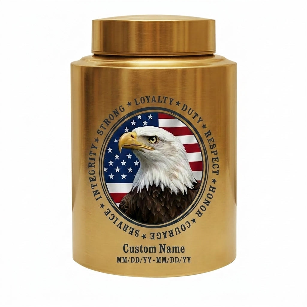 Personalized Patriotic Bald Eagle American Flag Stainless Steel Cremation Urn for Veteran Dad Men, Military Values Design Two Sizes Memorial Keepsake Urn, Memorial Gift, In Loving Memory - Image 9
