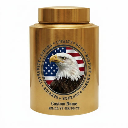 Personalized Patriotic Bald Eagle American Flag Stainless Steel Cremation Urn for Veteran Dad Men, Military Values Design Two Sizes Memorial Keepsake Urn, Memorial Gift, In Loving Memory - Image 9