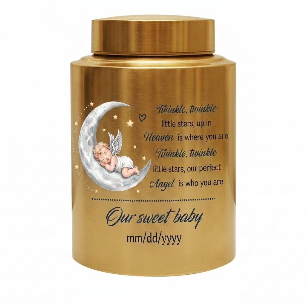 Personalized Baby Moon Stainless Steel Urn for Infant Child Boy Girl, Decorative Twinkle Star Nursery Urn, Custom Angel Funeral Ash Holder, Memorial Keepsake Urn, Memorial Gift, In Loving Memory - Image 9