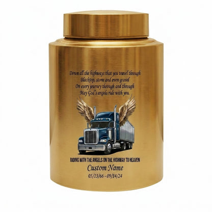 Personalized Semi Truck Angel Wings Large Stainless Steel Cremation Urn for Truck Driver Husband Father Grandfather Highway to Heaven UV Print Memorial Keepsake Urn, Memorial Gift, In Loving Memory - Image 9