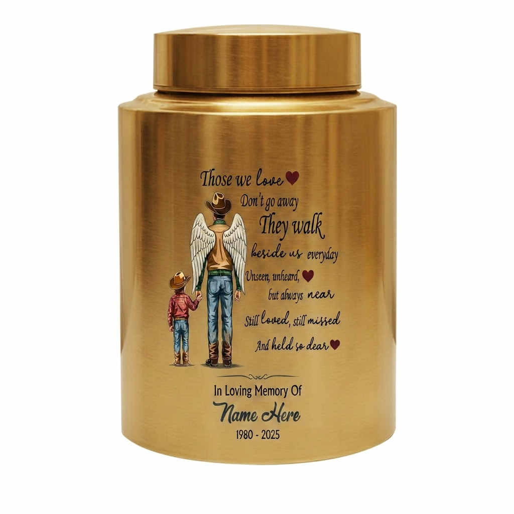 Personalized Cowboy Boots Hat Cross Stainless Steel Urn for Adult Human Ashes Loss of Father Husband Grandpa UV Printed Small and Large Memorial Keepsake Urn, Memorial Gift, In Loving Memory - Image 9