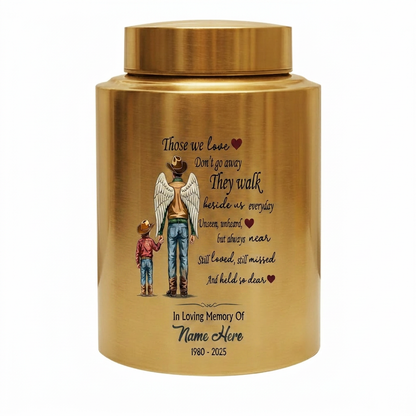 Personalized Cowboy Boots Hat Cross Stainless Steel Urn for Adult Human Ashes Loss of Father Husband Grandpa UV Printed Small and Large Memorial Keepsake Urn, Memorial Gift, In Loving Memory - Image 9