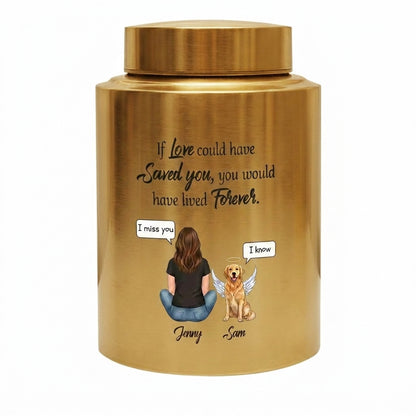 Personalized Woman and Dog Angel Silhouette Stainless Steel Pet Loss Urns for Ashes If Love Could Have Saved You Forever Quote Custom Names Memorial Keepsake Urn, Memorial Gift, In Loving Memory - Image 9