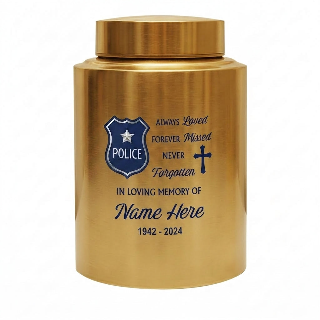 Personalized Police Officer Shield Badge Cross Stainless Steel UV Printed Law Enforcement Tribute Ash Holder Large Small Sizes Memorial Keepsake Urn, Memorial Gift, In Loving Memory - Image 9