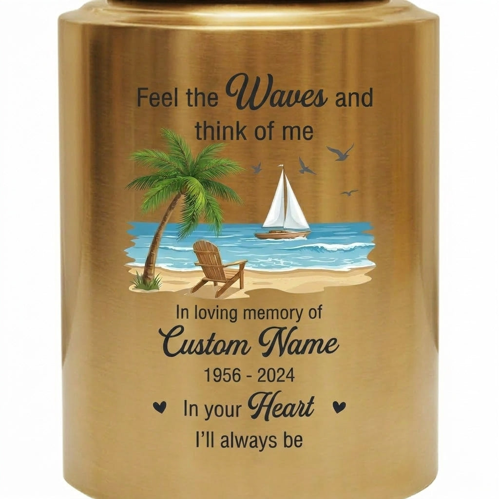 Personalized Beach Ocean Waves Design Stainless Steel Urn for Human Ashes, Loss of Loved One Funeral Bereavement Remembrance Tribute, 2 Sizes, Memorial Keepsake Urn, Memorial Gift, In Loving Memory - Image 9