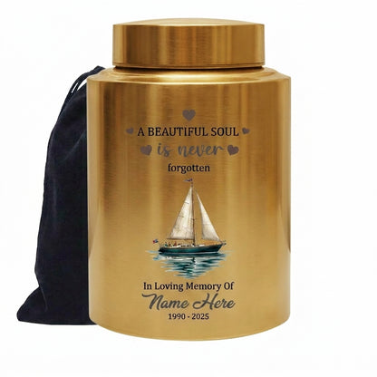 Personalized Sail Boat Stainless Steel Cremation Urn for Adult Male Female Dad Mom Large 7.5x5.1 Small 5.9x3.9 Silver Black Gold Red Memorial Keepsake Urn, Memorial Gift, In Loving Memory - Image 9