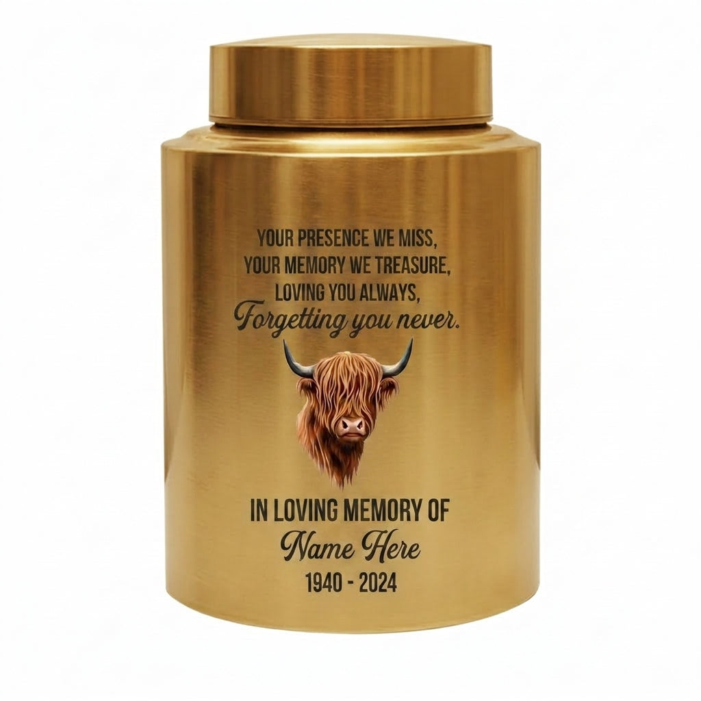 Personalized Highland Cow Stainless Steel Urn for Human Ashes, Sympathy Loss of Loved One Bereavement, Adult Ash Container 5.9in 7.5in, Memorial Keepsake Urn, Memorial Gift, In Loving Memory - Image 9