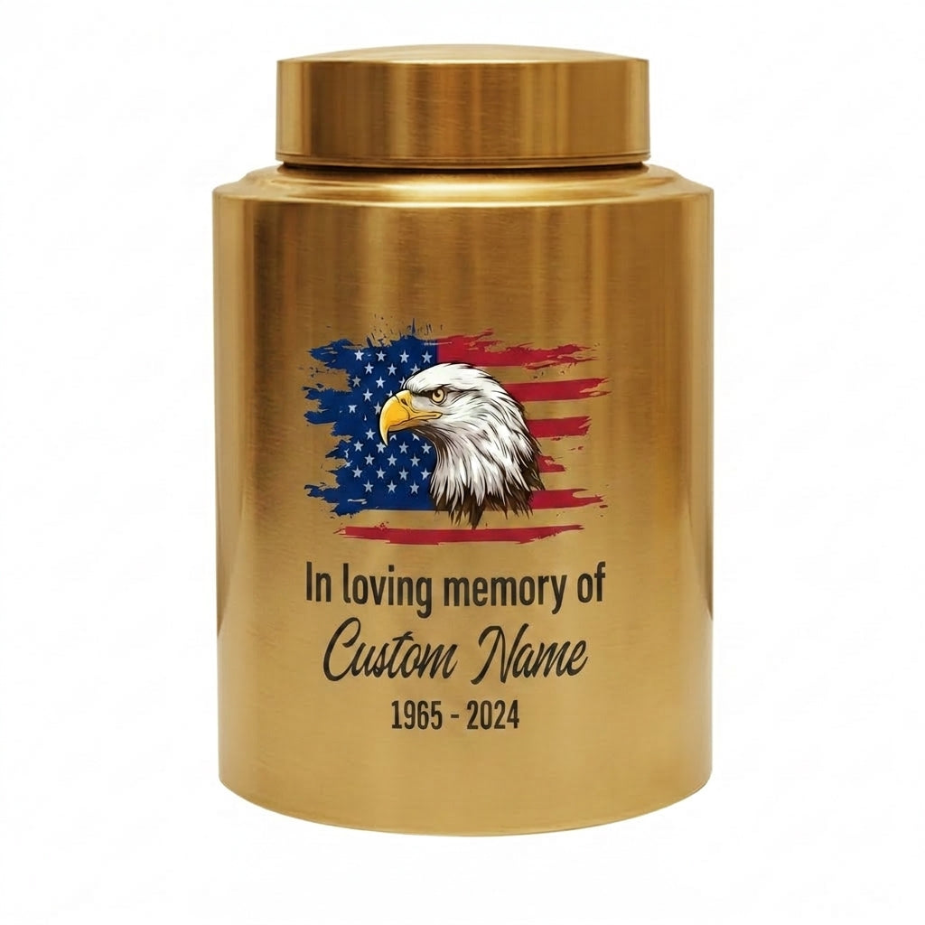 Personalized Eagle Cremation Urn for Human Ashes Adult Men Dad Veteran, UV Printed Metal Tribute Ash Container in Small 5.9in or Large 7.5in, Memorial Keepsake Urn, Memorial Gift, In Loving Memory - Image 9