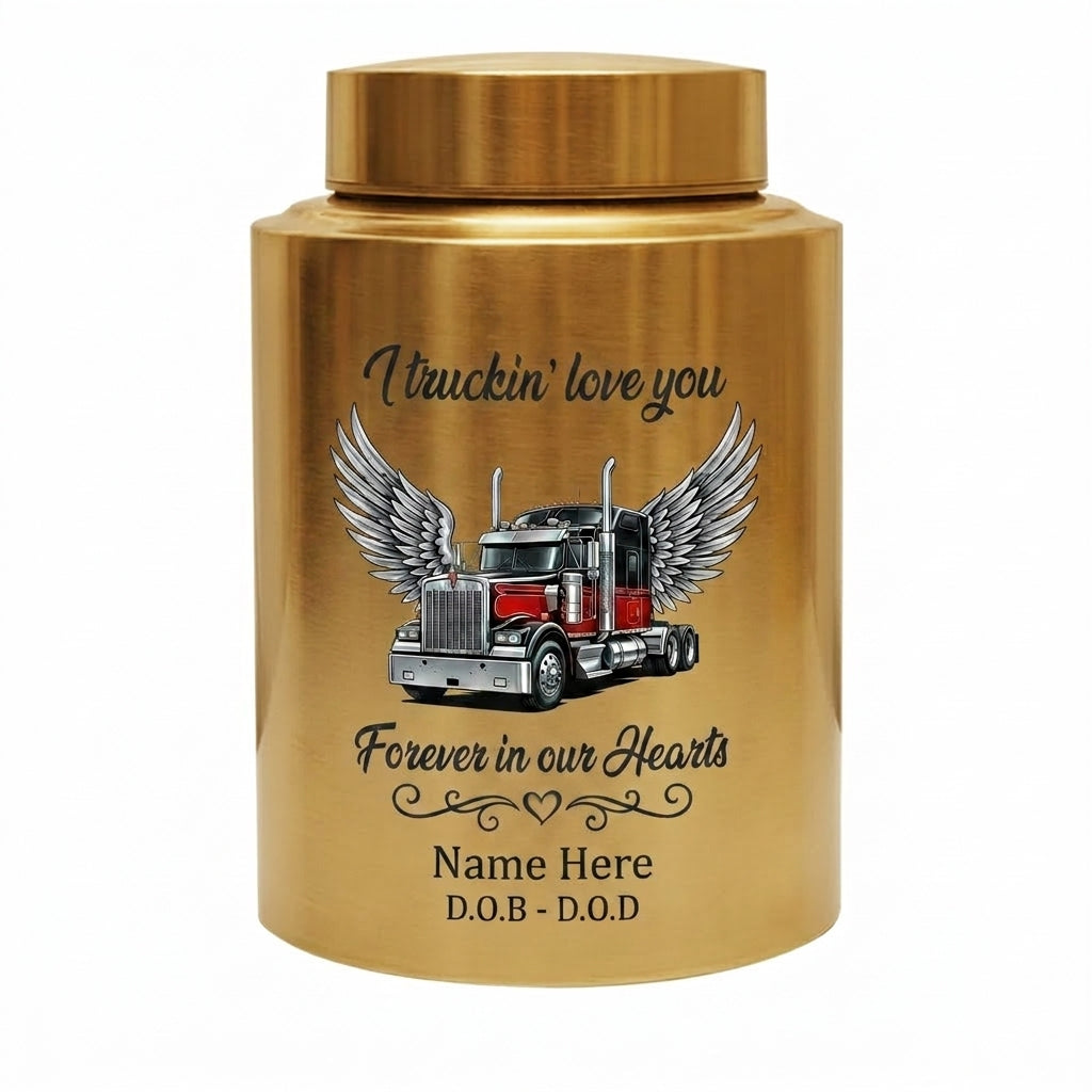 Personalized Semi Truck Angel Wings Stainless Steel Cremation Urn for Human Ashes, Truck Driver Dad Husband Grandpa Funeral Sympathy Gift, Memorial Keepsake Urn, Memorial Gift, In Loving Memory - Image 9