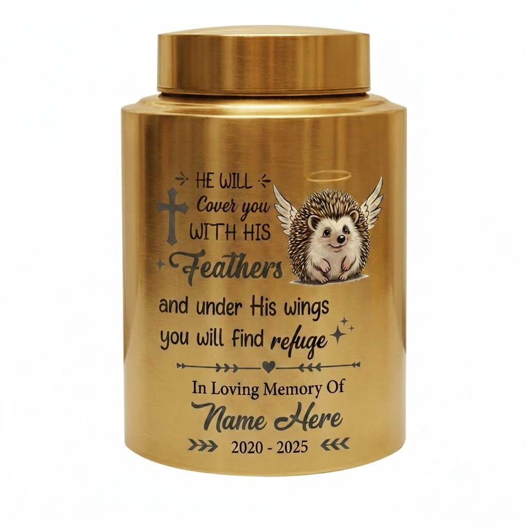 Personalized Angel Hedgehog Pet Loss UV Printed Stainless Steel Cremation Urn Christian Bible Verse Psalm 91 Sympathy Present Decor Memorial Keepsake Urn, Memorial Gift, In Loving Memory - Image 9