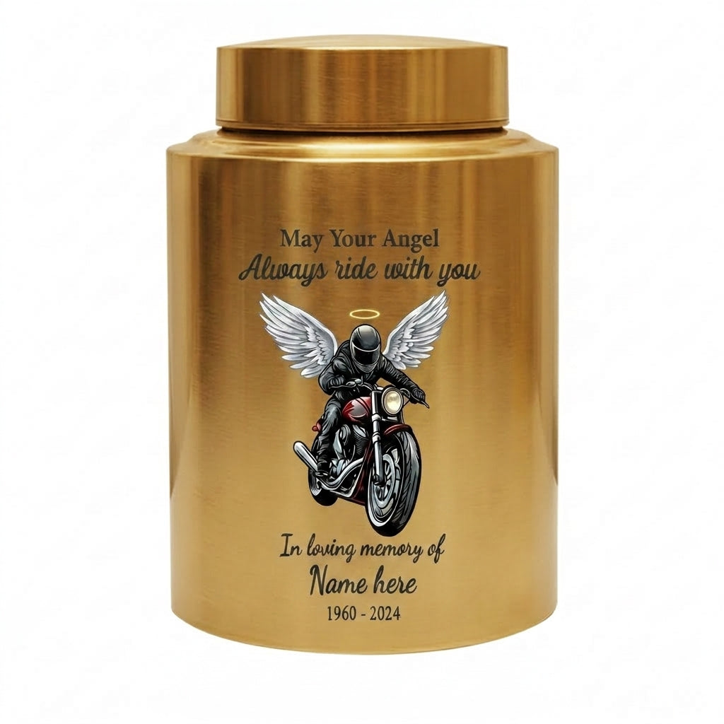 Personalized Motorcycle Riding in Heaven Stainless Steel Urn for Adult Male Dad Husband Biker Ashes, May Your Angel Always Ride With You, Memorial Keepsake Urn, Memorial Gift, In Loving Memory - Image 9