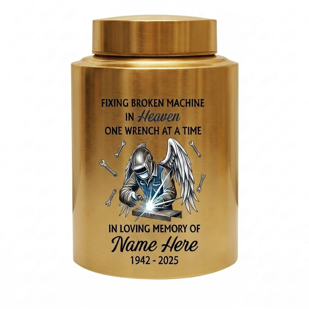 Personalized Mechanic Fixing Broken Machine In Heaven Stainless Steel Urn for Dad Father Grandpa Men Human Ashes Small Large Memorial Keepsake Urn, Memorial Gift, In Loving Memory - Image 9