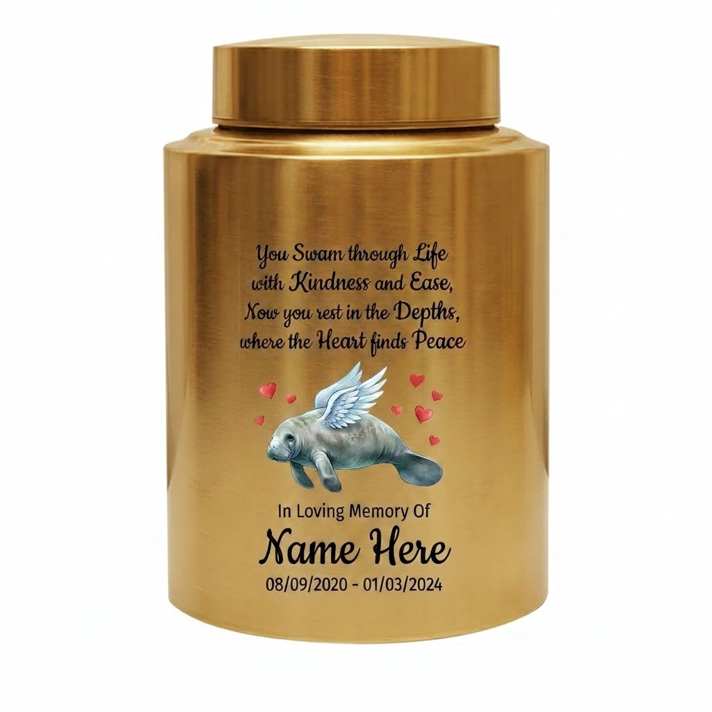 Personalized Manatee Beach Ocean Stainless Steel UV Printed Loss Of Loved One Marine Enthusiast Remembrance Keepsake Small Large Memorial Keepsake Urn, Memorial Gift, In Loving Memory - Image 9