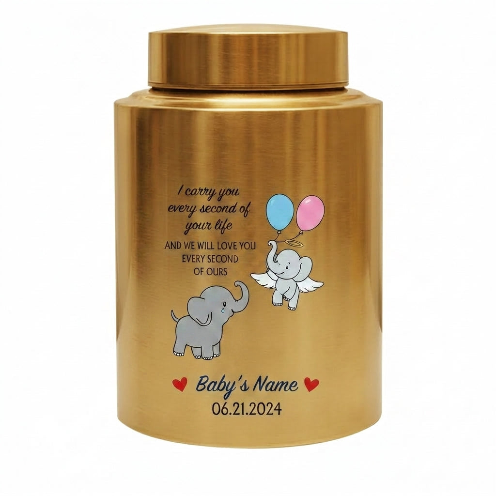 Personalized Angel Baby Elephant Grieving Stainless Steel Urn For Infant Loss Miscarriage Child Memory Large 7.5x5.1 UV Printed Decor Memorial Keepsake Urn, Memorial Gift, In Loving Memory - Image 9