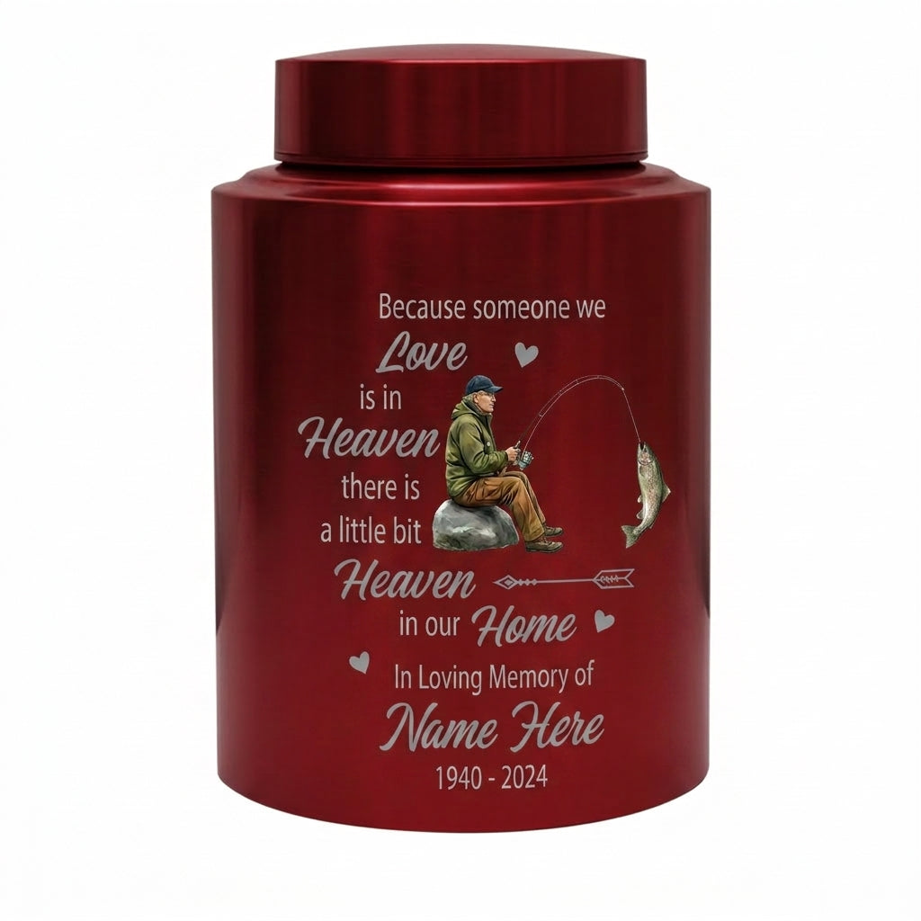 Personalized Bass Fishing Cremation Urns for Human Ashes Loss of Father Husband Fisherman Silhouette Because Someone We Love is in Heaven Quote Memorial Keepsake Urn, Memorial Gift, In Loving Memory - Image 10