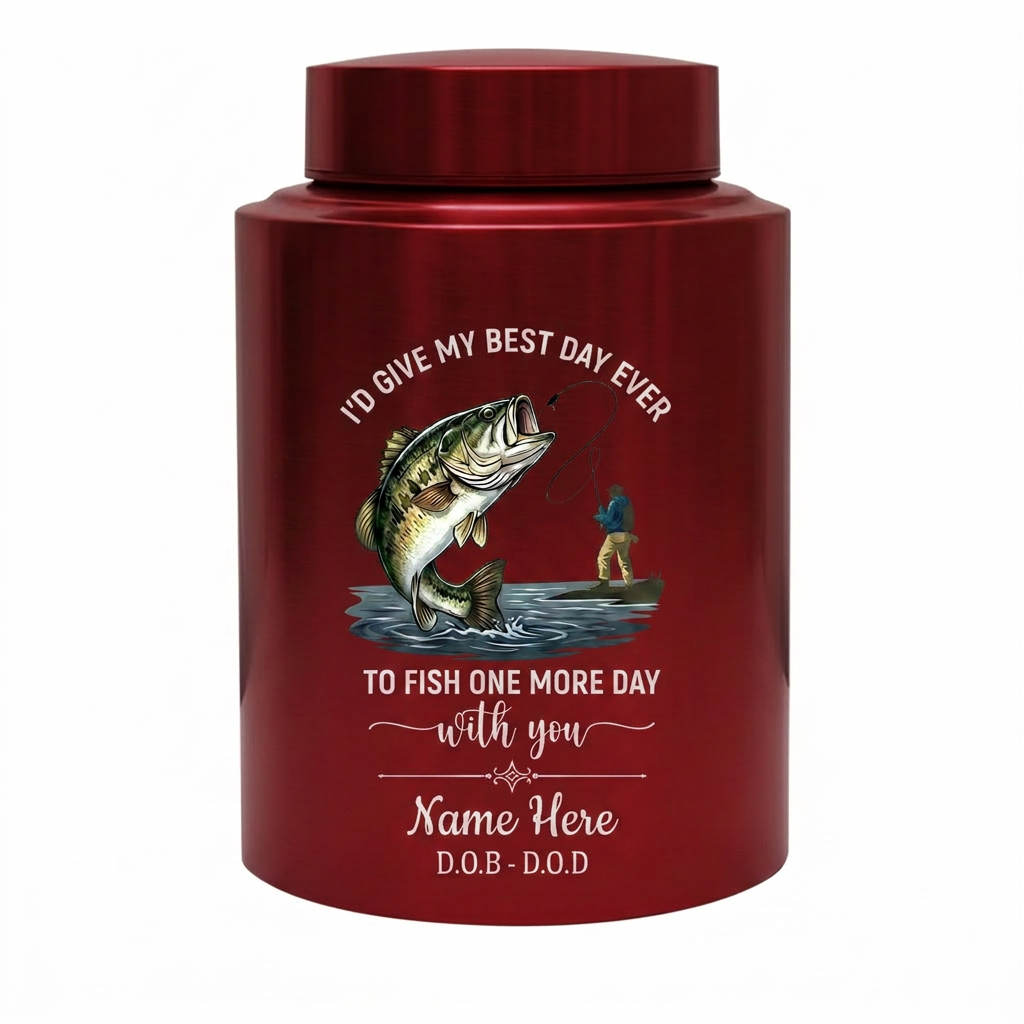 Personalized Bass Fishing Fisherman Stainless Steel UV Print For Dad Grandpa Husband Fishing Lover Bereavement Tribute Custom Name Dates Memorial Keepsake Urn, Memorial Gift, In Loving Memory - Image 10