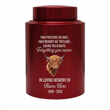Personalized Highland Cow Stainless Steel Urn for Human Ashes, Sympathy Loss of Loved One Bereavement, Adult Ash Container 5.9in 7.5in, Memorial Keepsake Urn, Memorial Gift, In Loving Memory - Image 10