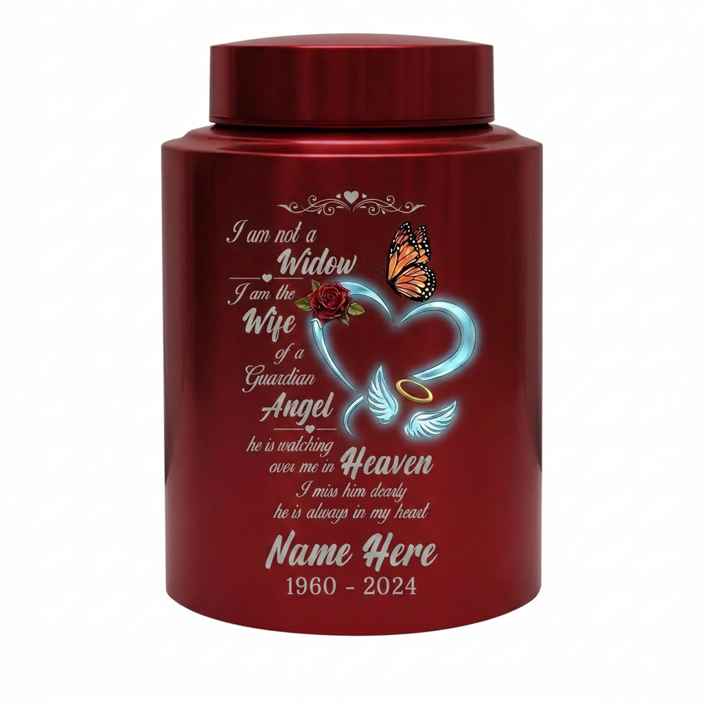 Personalized Guardian Angel Wings Heart Butterfly Rose Stainless Steel Loss of Husband Sympathy Widow Remembrance Decor 5.9x3.9in Memorial Keepsake Urn, Memorial Gift, In Loving Memory - Image 10