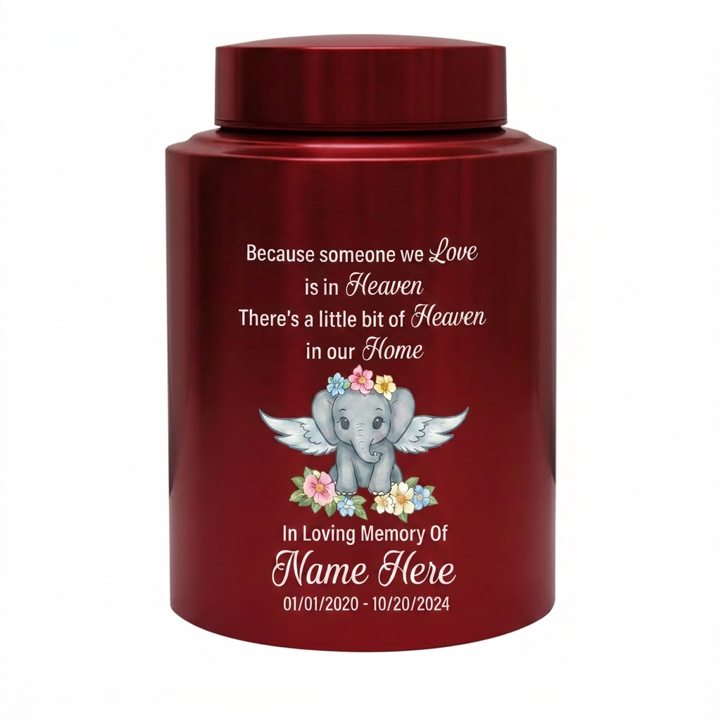 Personalized Baby Elephant Stainless Steel Cremation Urn for Infant Boy Girl Ashes Custom Because Someone We Love is in Heaven UV Print Decor Memorial Keepsake Urn, Memorial Gift, In Loving Memory - Image 10