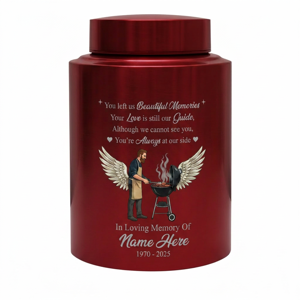 Personalized Grilling Dad BBQ Father UV Printed Stainless Steel Ash Holder Tribute for Husband Grandpa Silver Black Gold Red Small Large Memorial Keepsake Urn, Memorial Gift, In Loving Memory - Image 10