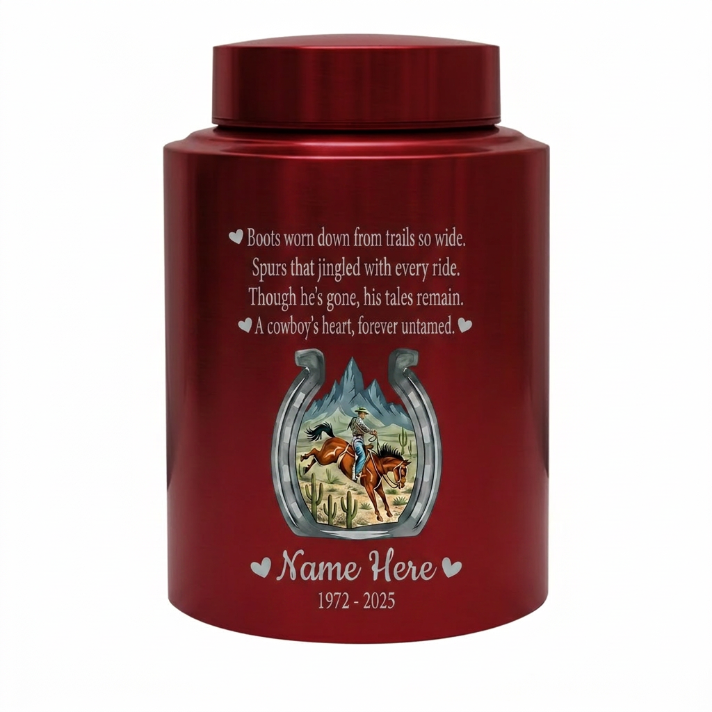 Personalized Cowboy Boots Hat Horseshoe UV Printed Stainless Steel Urn for Adult Ashes Western Sympathy Father Husband Large Memorial Keepsake Urn, Memorial Gift, In Loving Memory - Image 10