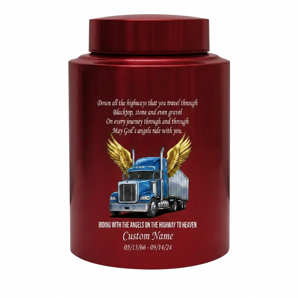 Personalized Semi Truck Angel Wings Large Stainless Steel Cremation Urn for Truck Driver Husband Father Grandfather Highway to Heaven UV Print Memorial Keepsake Urn, Memorial Gift, In Loving Memory - Image 10