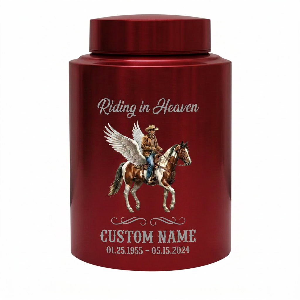 Personalized Cowboy Boots Hat Cross Western UV Printed Stainless Steel Funeral Urn for Adult Human Ashes Large Custom Riding In Heaven Memorial Keepsake Urn, Memorial Gift, In Loving Memory - Image 10