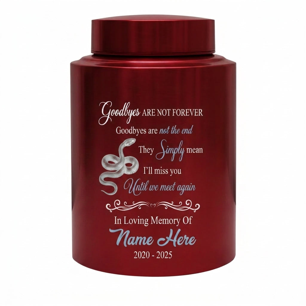 Personalized Coiled Snake Cremation Urn Goodbyes Are Not Forever UV Printed Stainless Steel Reptile Lover Human Ashes Large Small Memorial Keepsake Urn, Memorial Gift, In Loving Memory - Image 10