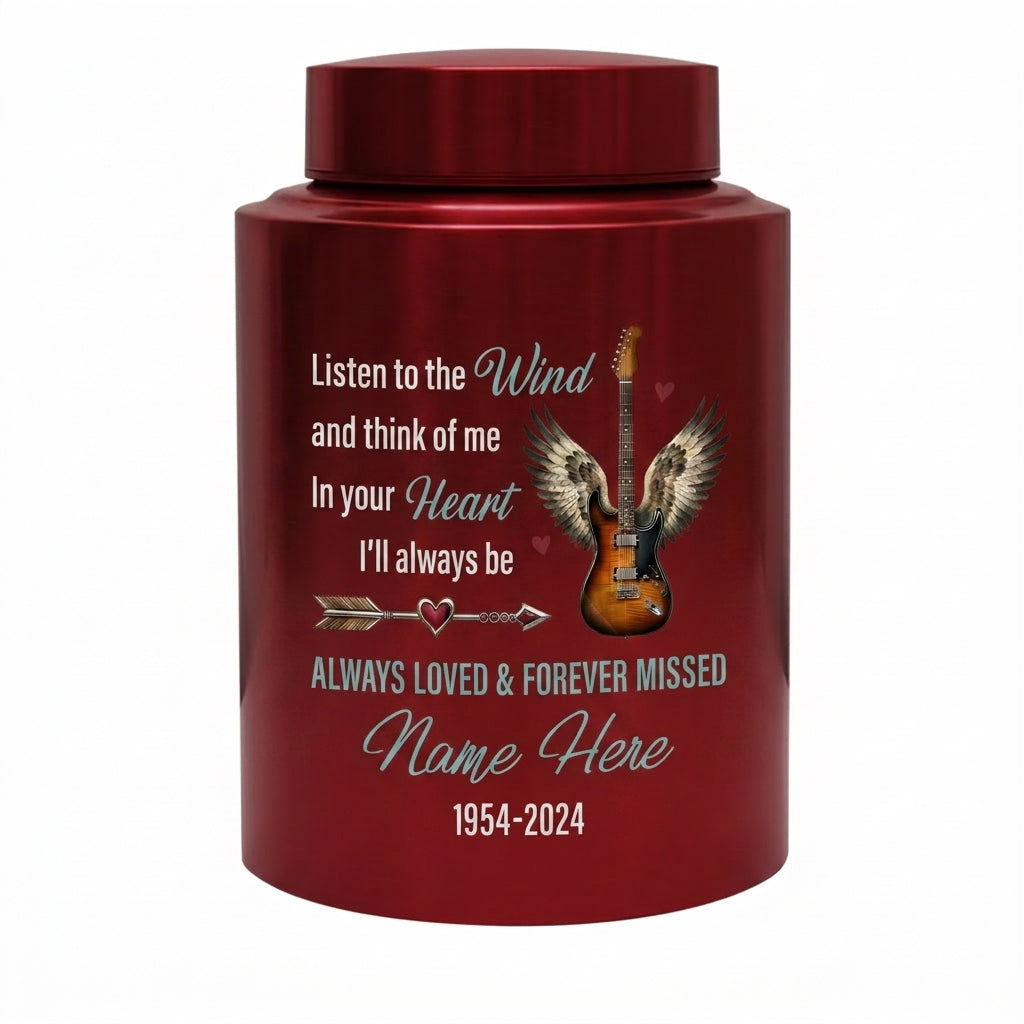 Personalized Guitar Angel Wings Music Lover Stainless Steel Cremation Urn Funeral Adult Male Female Human Ashes Large Silver Black Gold Red Memorial Keepsake Urn, Memorial Gift, In Loving Memory - Image 10
