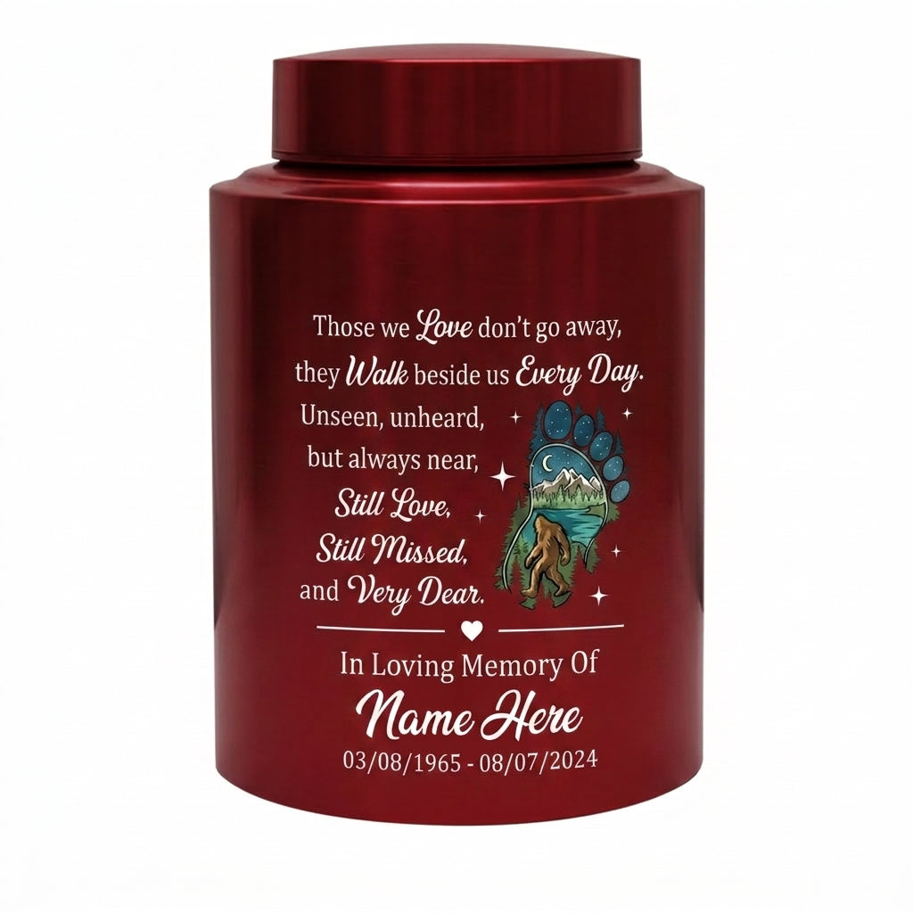Personalized Bigfoot Sasquatch Stainless Steel Urn for Adult Human Ashes Men Father Husband Bereavement Condolence Silver Black Gold Red Memorial Keepsake Urn, Memorial Gift, In Loving Memory - Image 10