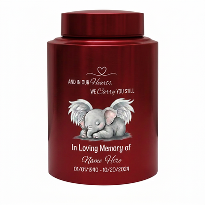 Personalized Baby Elephant Heart UV Printed Stainless Steel Infant Child Loss Bereavement And In Our Hearts We Carry You Still Quote Memorial Keepsake Urn, Memorial Gift, In Loving Memory - Image 10