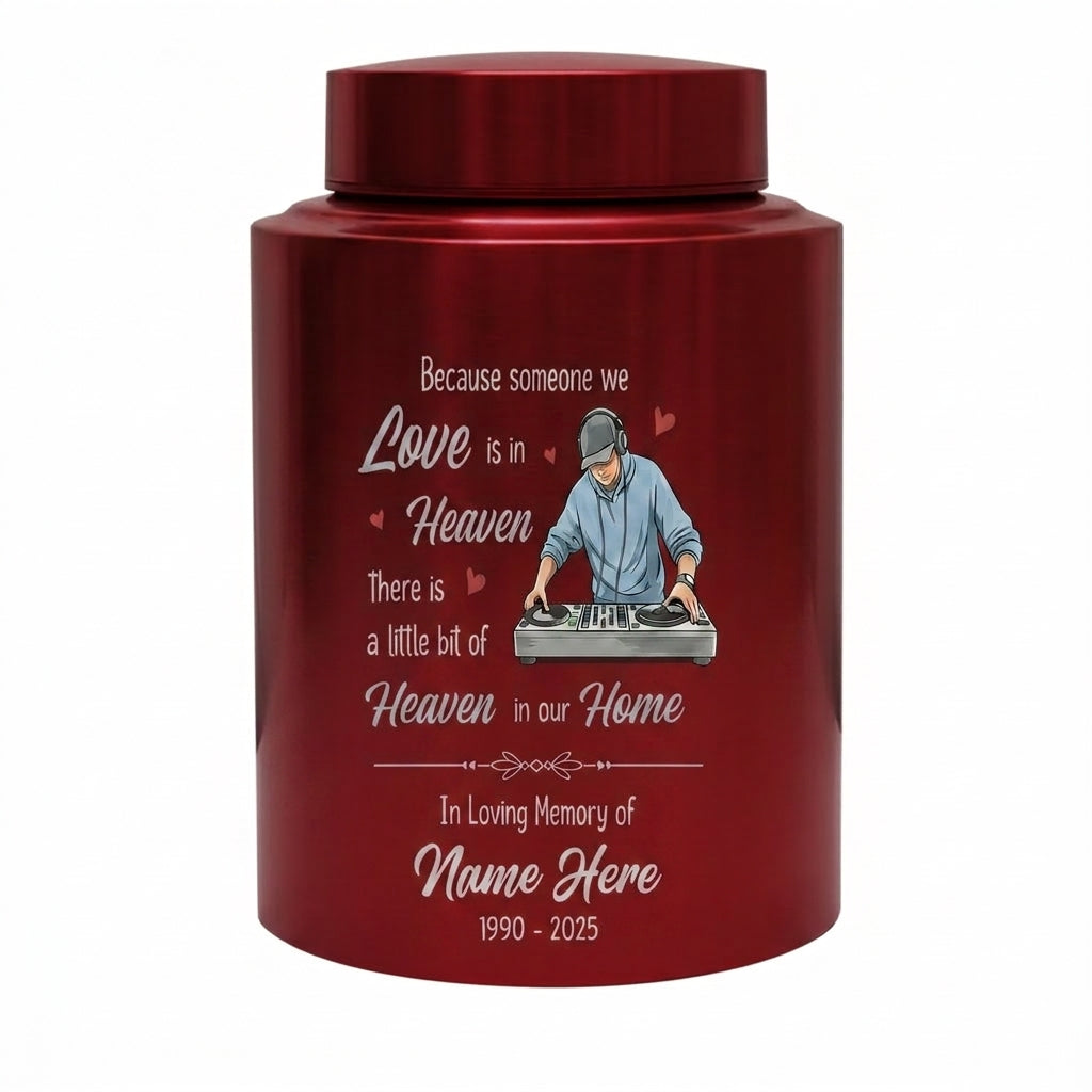 Personalized DJ Because Someone We Love Is In Heaven Stainless Steel Urn Sympathy Loss of Loved One Adult Ashes Bereavement 4 Color Large Memorial Keepsake Urn, Memorial Gift, In Loving Memory - Image 10