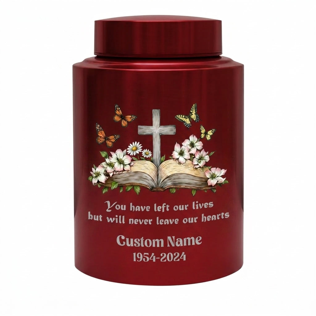 Personalized Christian Cross Bible Floral Urn, Custom Name Date Stainless Steel Adult Ash Container, Bereavement Sympathy Funeral Memorial Keepsake Urn, Memorial Gift, In Loving Memory - Image 10