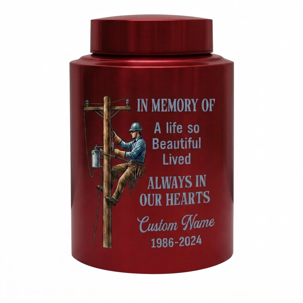 Personalized Lineman Electrician UV Printed Stainless Steel Funeral Urn for Dad Husband Adult Human Ashes Large Custom Decorative Memorial Keepsake Urn, Memorial Gift, In Loving Memory - Image 10