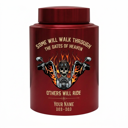 Personalized Motorcycle Riding in Heaven UV Printed Stainless Steel Urn for Adult Male Dad Biker Human Ashes Silver Black Gold Red Decorative Memorial Keepsake Urn, Memorial Gift, In Loving Memory - Image 10