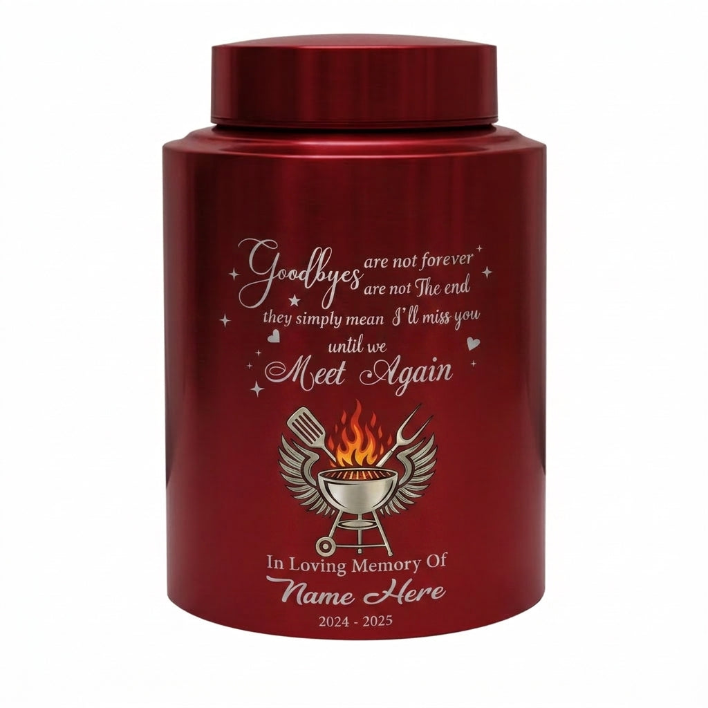Personalized Custom Grilling Dad BBQ Father Stainless Steel UV Print Loss of Grandpa Goodbyes Are Not Forever Quote Large Small Memorial Keepsake Urn, Memorial Gift, In Loving Memory - Image 10