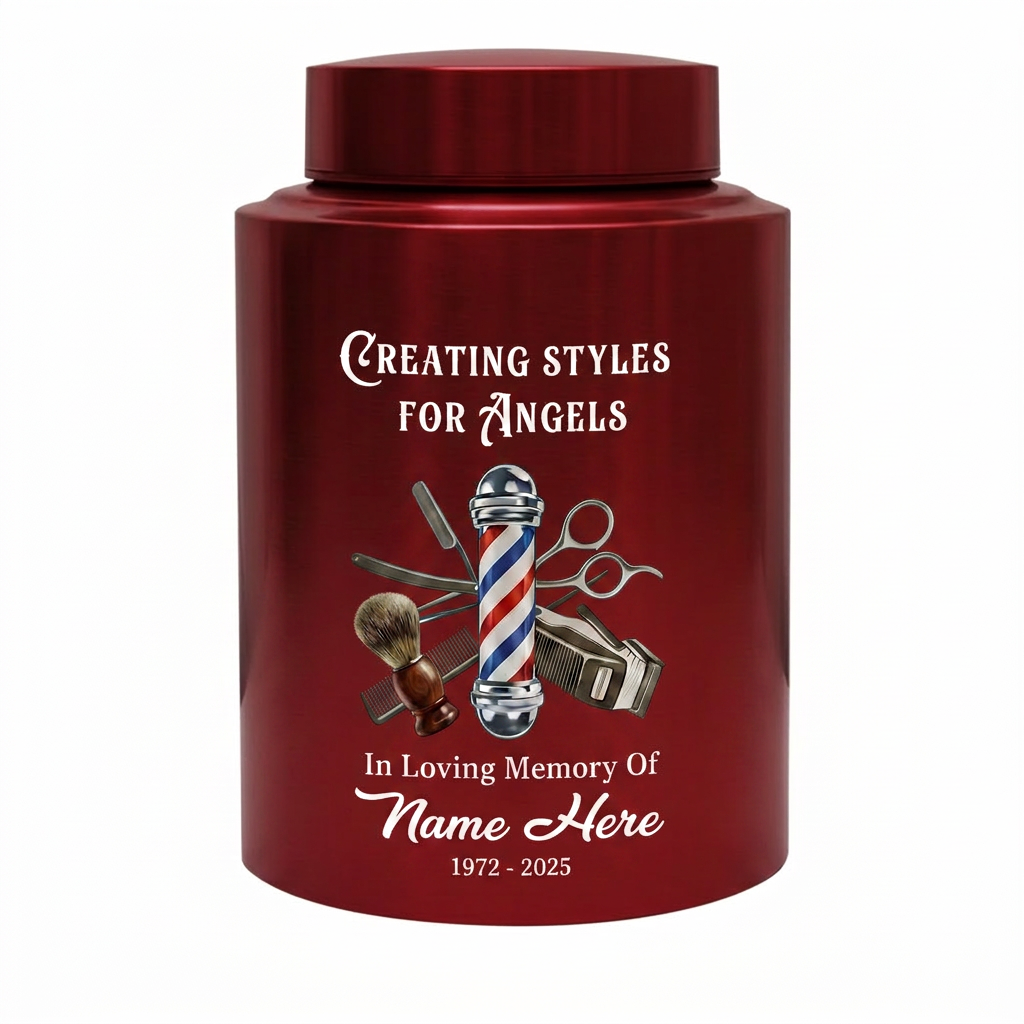Personalized Master Barber Hair Stylist UV Printed Stainless Steel Urn for Ashes Cosmetologist Sympathy Bereavement Large Silver Black Gold Red Memorial Keepsake Urn, Memorial Gift, In Loving Memory - Image 10