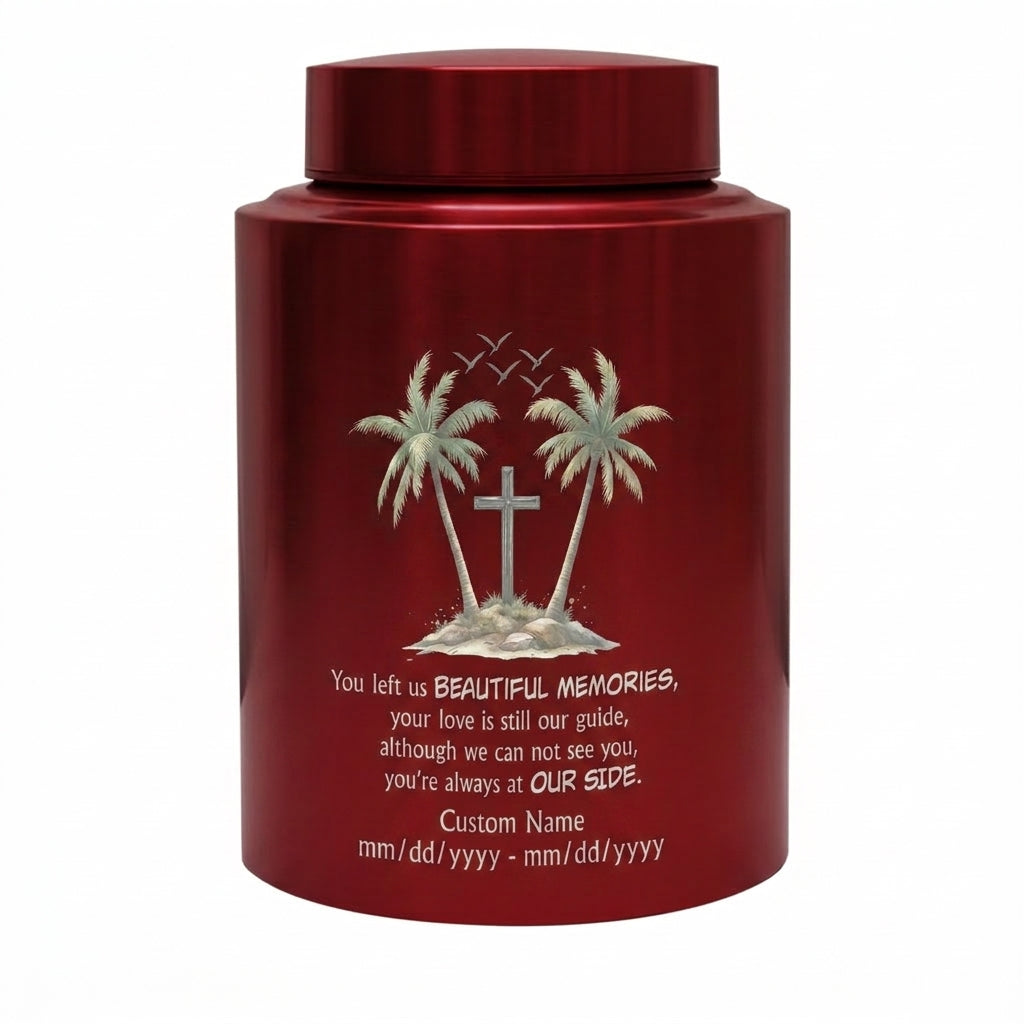 Personalized Beach Palm Tree Cross Stainless Steel Funeral Urn for Loss of Mom Dad Loved One Adult Human Ashes Small Large Memorial Keepsake Urn, Memorial Gift, In Loving Memory - Image 10