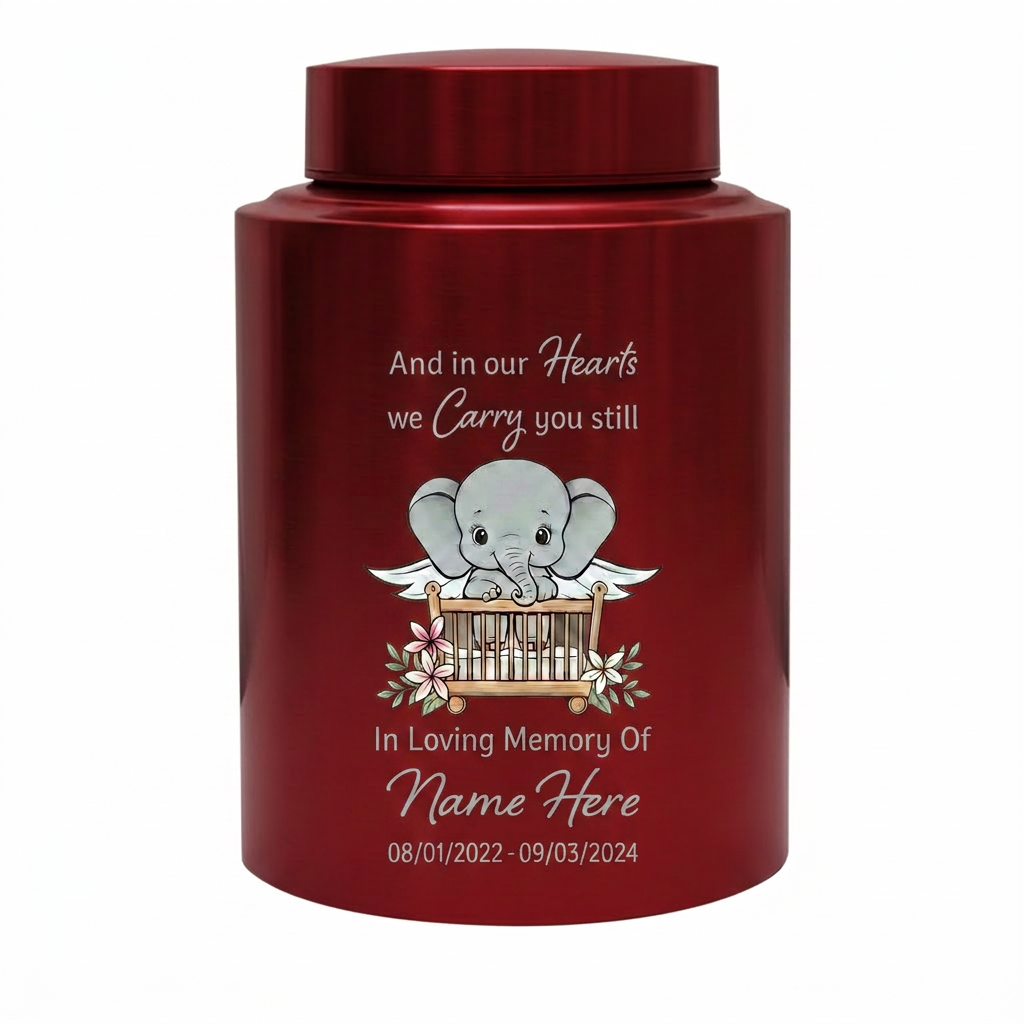Personalized Baby Elephant UV Printed Stainless Steel Urn For Infant Child Loss Bereavement, Silver Black Gold Red Display, Memorial Keepsake Urn, Memorial Gift, In Loving Memory - Image 10