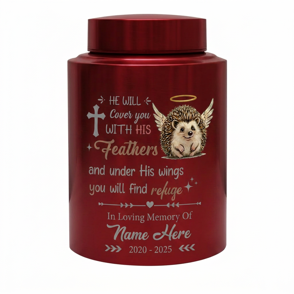 Personalized Angel Hedgehog Pet Loss UV Printed Stainless Steel Cremation Urn Christian Bible Verse Psalm 91 Sympathy Present Decor Memorial Keepsake Urn, Memorial Gift, In Loving Memory - Image 10