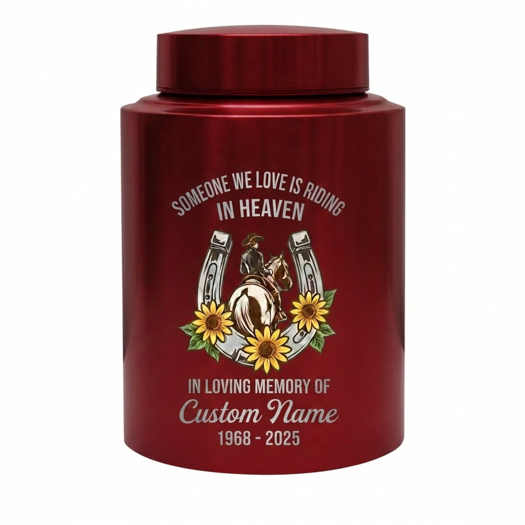 Personalized Cowgirl Horse Riding Stainless Steel UV Print Urn for Loss of Farmer Equestrian Bereavement Ash Holder Large Silver Black Gold Red Memorial Keepsake Urn, Memorial Gift, In Loving Memory - Image 10