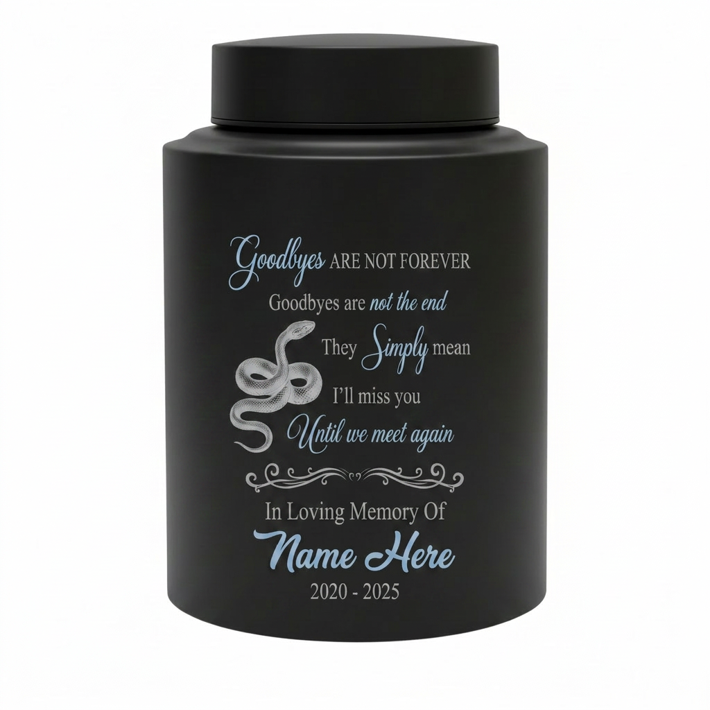 Personalized Coiled Snake Cremation Urn Goodbyes Are Not Forever UV Printed Stainless Steel Reptile Lover Human Ashes Large Small Memorial Keepsake Urn, Memorial Gift, In Loving Memory - Image 11