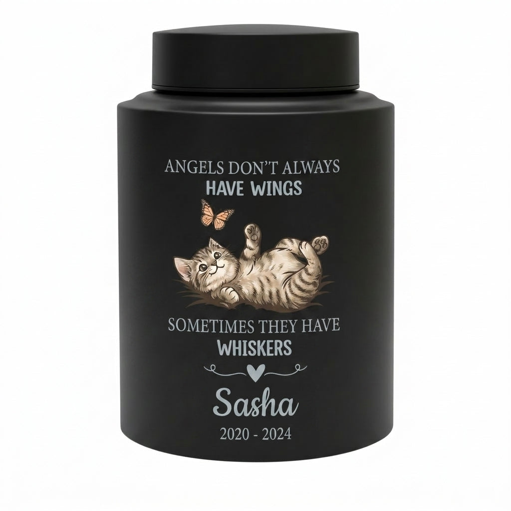 Personalized Pet Cat Angels Don't Always Have Wings Sometimes They Have Whiskers Stainless Steel UV Printed Urn 4 Colors Small Large Memorial Keepsake Urn, Memorial Gift, In Loving Memory - Image 11