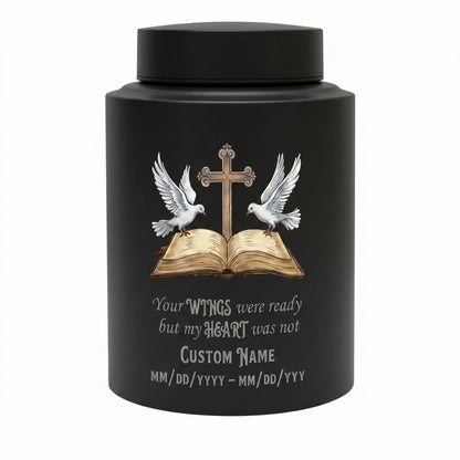 Personalized Christian Doves Jesus Cross Stainless Steel Urn, Your Wings Were Ready But My Heart Was Not for Mom Sister Adult Women Ashes, Memorial Keepsake Urn, Memorial Gift, In Loving Memory - Image 11