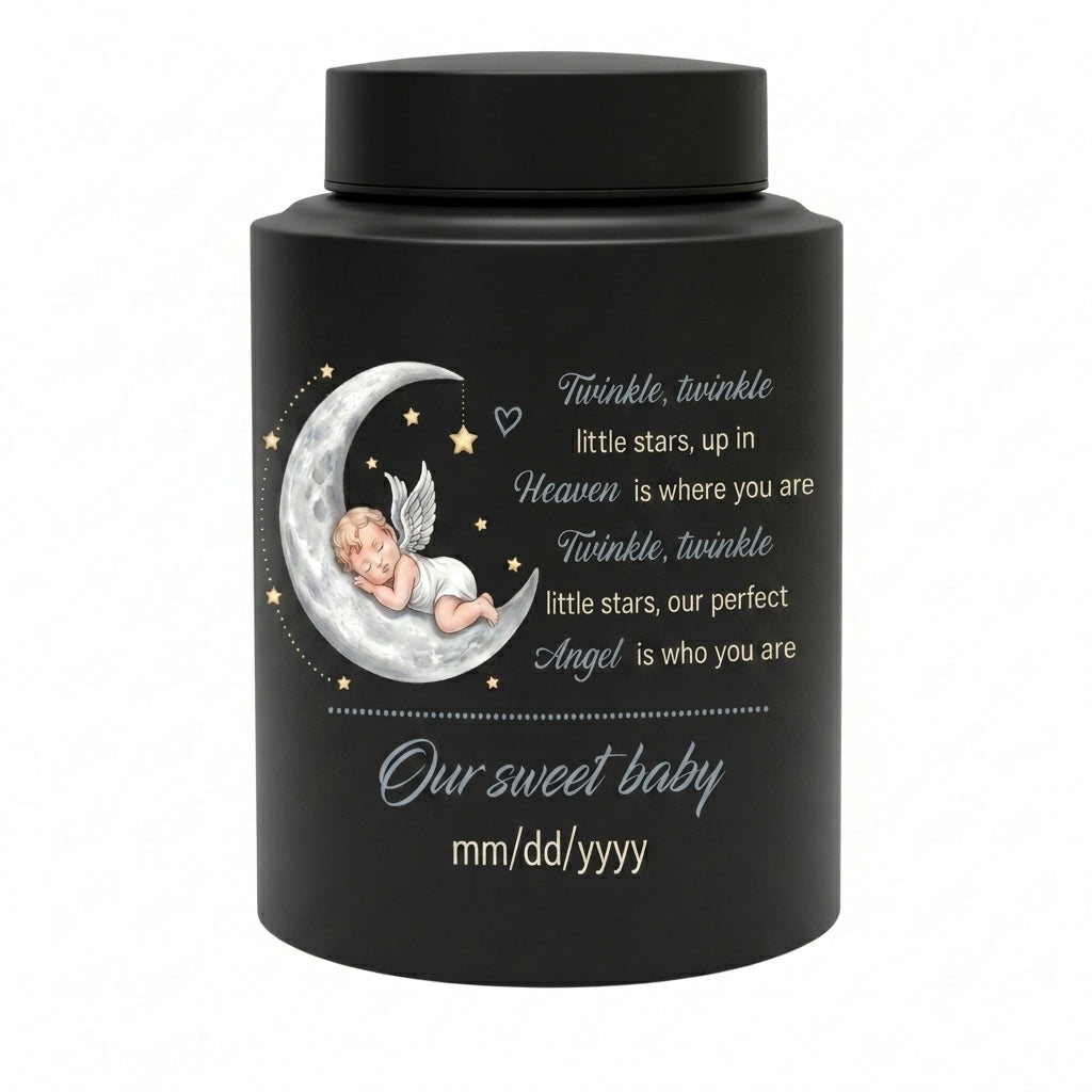 Personalized Baby Moon Stainless Steel Urn for Infant Child Boy Girl, Decorative Twinkle Star Nursery Urn, Custom Angel Funeral Ash Holder, Memorial Keepsake Urn, Memorial Gift, In Loving Memory - Image 11