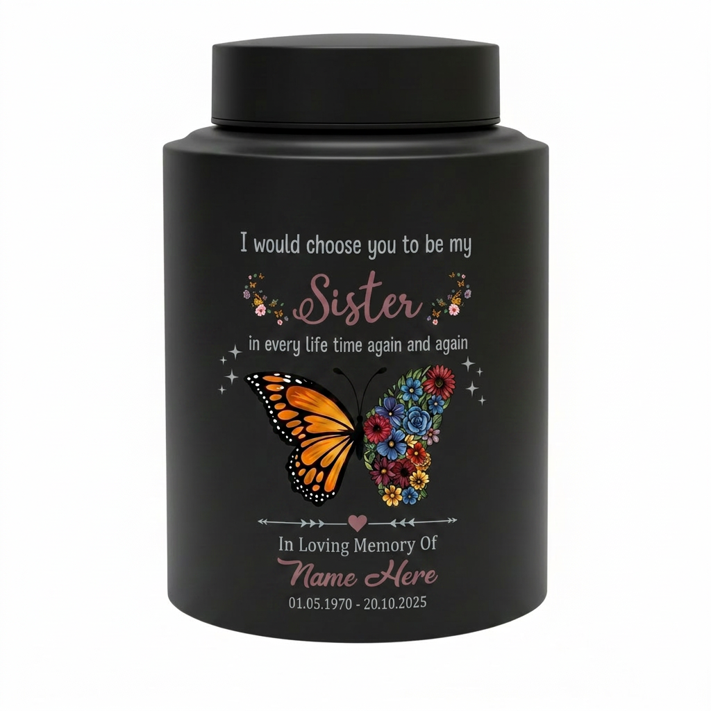 Personalized Sister Butterfly Floral UV Print Cremation Urn for Human Ashes, Loss of Sister or Bestie Bereavement Ash Holder Large, Memorial Keepsake Urn, Memorial Gift, In Loving Memory - Image 11