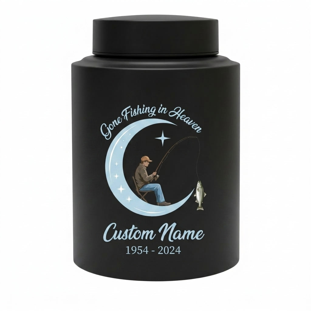 Personalized Gone Fishing in Heaven Bass Fisherman Stainless Steel Urn for Human Ashes Loss of Father Grandpa 5.9x3.9 7.5x5.1 Memorial Keepsake Urn, Memorial Gift, In Loving Memory - Image 11