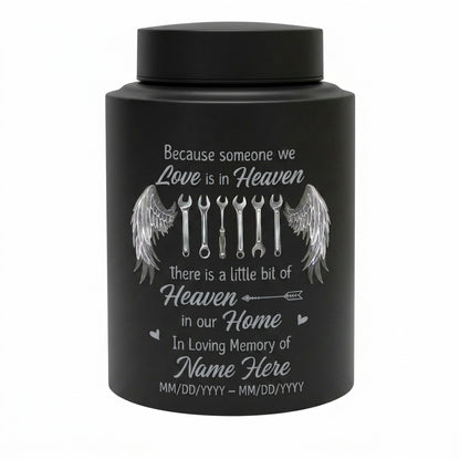 Personalized Mechanic Man Stainless Steel Urn Because Someone We Love Is In Heaven For Dad Father Husband, Small And Large Sizes, Memorial Keepsake Urn, Memorial Gift, In Loving Memory - Image 11